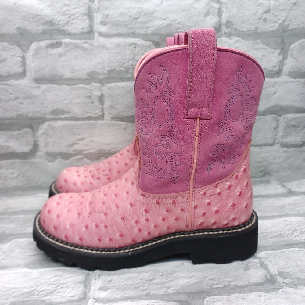 Ariat Fatbaby Womens Pink Raspberry Ostrich Print  Boots 14713 Size 7.5